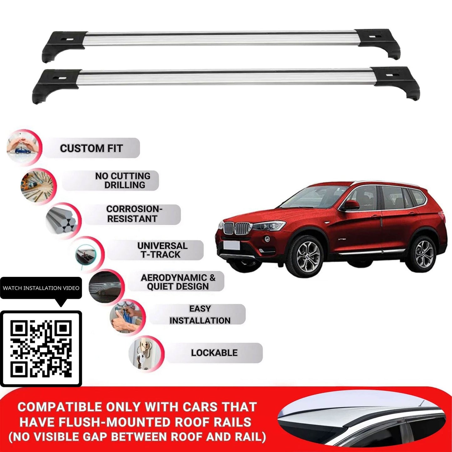 Roof Bars for Bmw X3 F25 2010-2017 Lockable Roof Rack Cross Bars 2 Pcs Grey