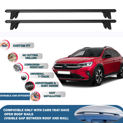 Lockable Roof Rack Cross Bars for Volkswagen Taigo 2019+ | Heavy Duty Rail Carrier 2 Pcs Black