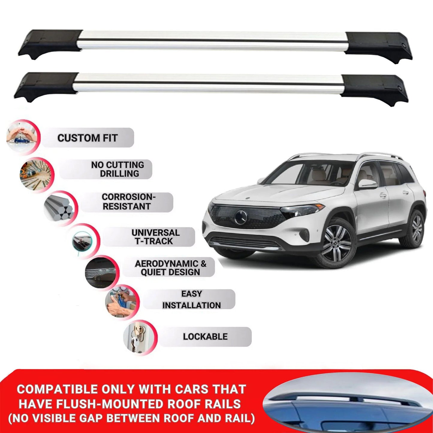 2X Car Roof Rack for Mercedes EQB 250-300-350 2021+ Lockable Roof Bars Grey