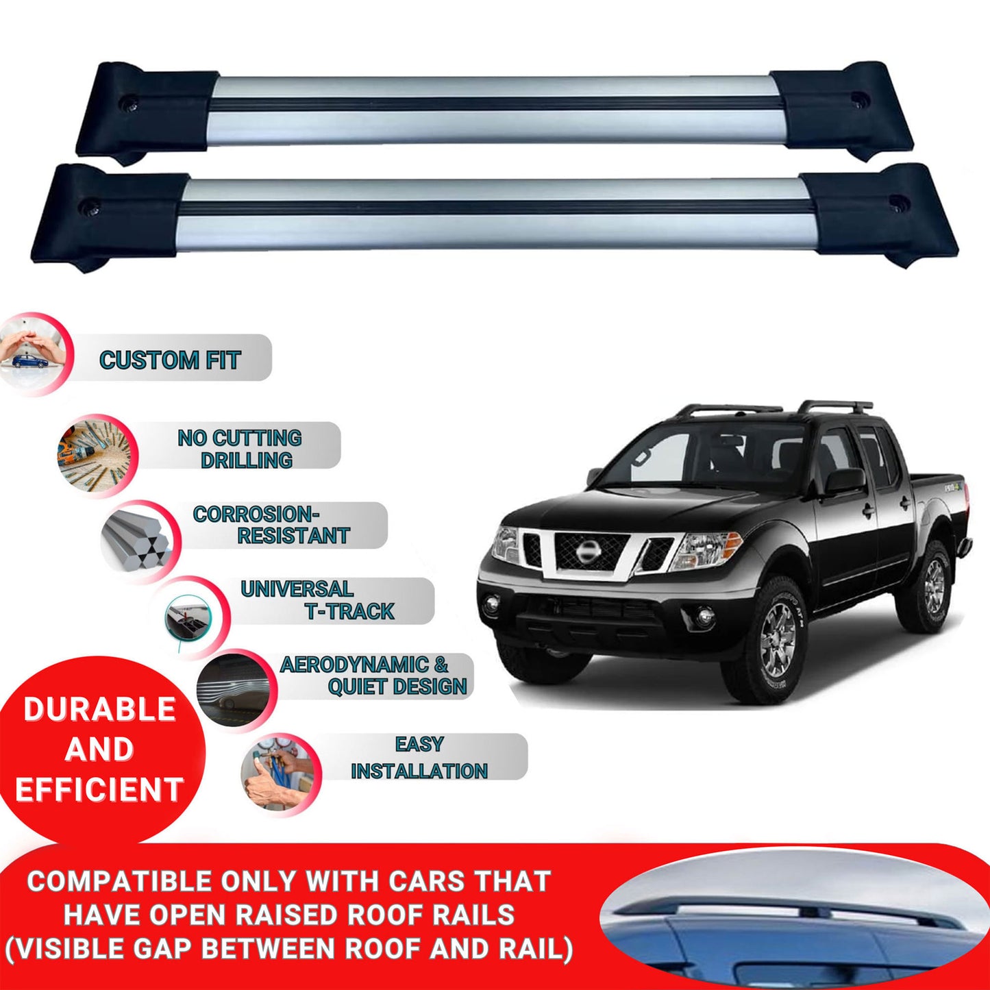 Roof Racks Cross Bars For Nissan Navara 2016-2023 2 Pcs Grey