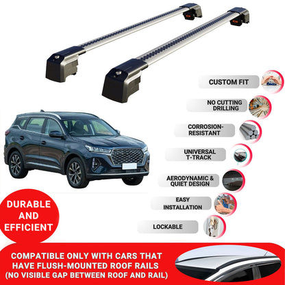 Roof Bars Rack for Chery Tiggo 7 Pro 2020+ Lockable Rail Carrier 2 Pcs Grey