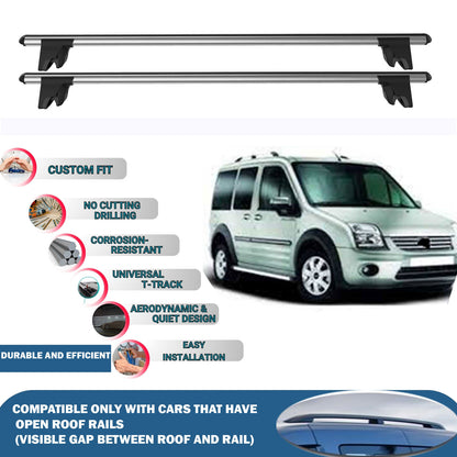 Lockable Roof Rack Cross Bars for Ford Connect 2002-2014 | Heavy Duty Rail Carrier 2 Pcs Grey