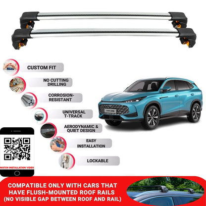 Premium Roof Bars For Mg Hs Suv 2024+ Secure Roof Rack Cross Bar 2 Pcss Secure Grey