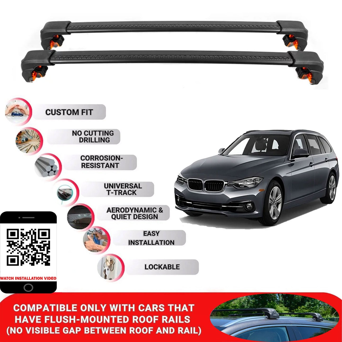 Premium Roof Bars For Bmw 3 Sr Touring F31 2012-2019 Secure Roof Rack Cross Bar 2 Pcss Black