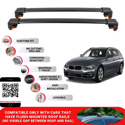 Premium Roof Bars For Bmw 3 Sr Touring F31 2012-2019 Secure Roof Rack Cross Bar 2 Pcss Black
