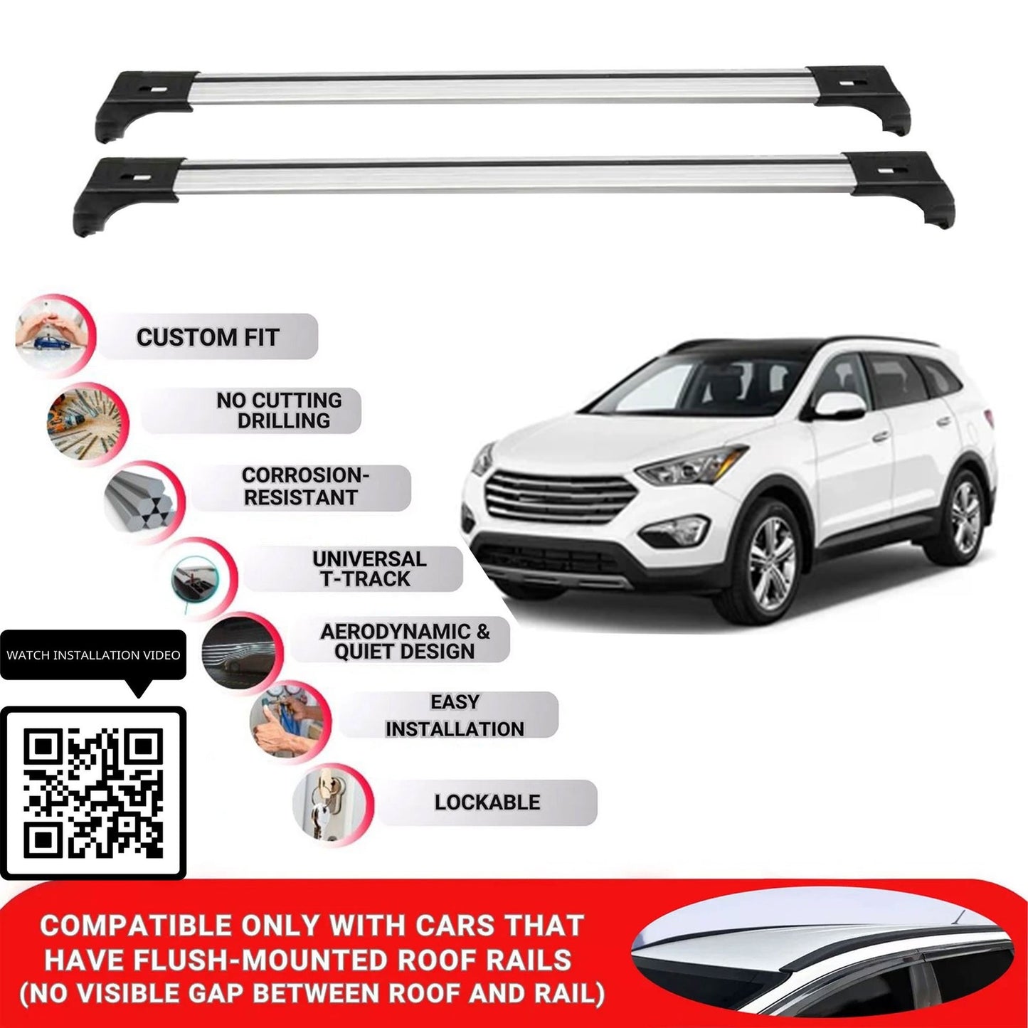 Roof Bars for Hyundai Santafe 2013-2018 Lockable Roof Rack Cross Bars 2 Pcs Grey