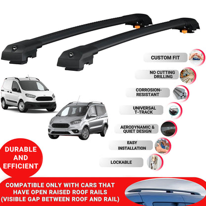 Roof Bar for Ford T.Tourneo Courier 2014-2017 Lockable Roof Rack Cross Bars 2 Pcs Black