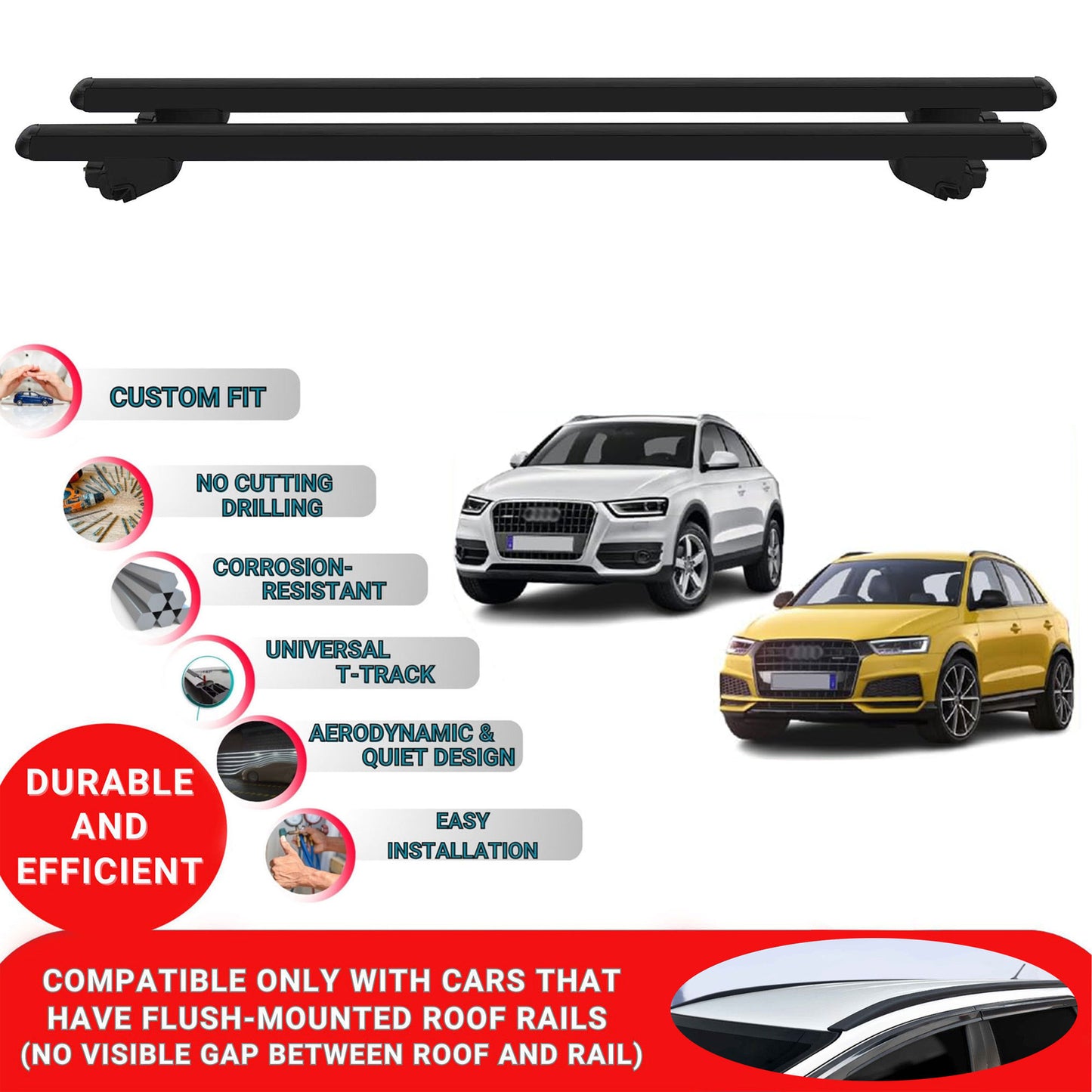 Roof Bars For Audi Q3 MK1 2011-2018 Roof Rack Cross Bars 2 Pcs Black