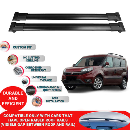 Roof Racks Cross Bars For Fiat Doblo 2010-2023 2 Pcs Black