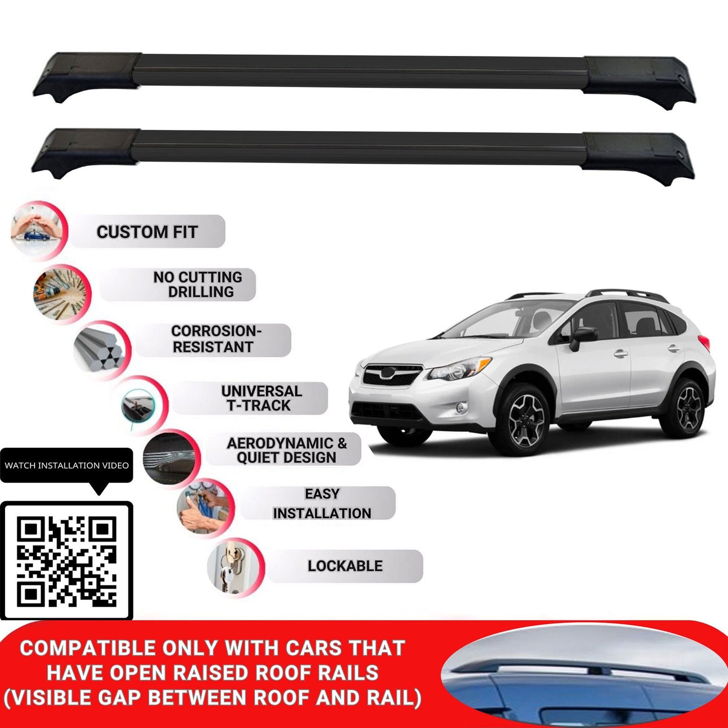 Roof Rack Cross Bars for Subaru Crosstrek 2019-2023 Lockable Roof Bars 2 Pcs Black