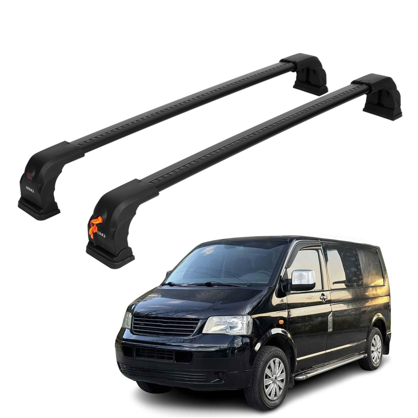 Lockable Roof Bars for VW Transporter T5 2003-2016 |  Fixpoint No Roof Rails 2 Pcs Black