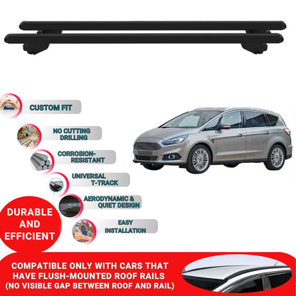 Roof Bars For Ford S-Max MK2 2015-2023 Roof Rack Cross Bars 2 Pcs Black