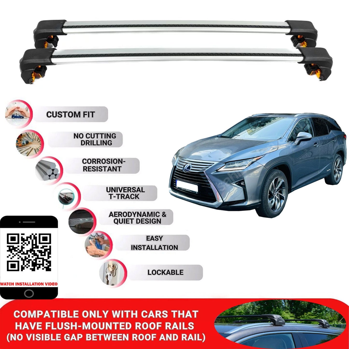 Premium Roof Bars For Lexus Rxl-Series Suv 2018-2022 Secure Roof Rack Cross Bar 2 Pcss Grey