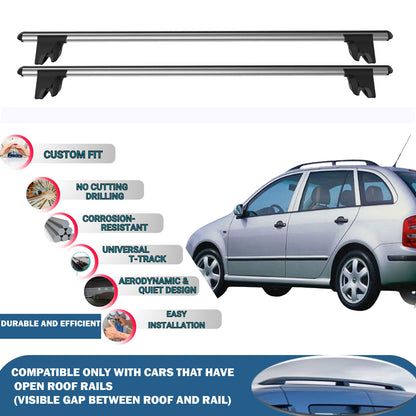 Lockable Roof Rack Cross Bars for Skoda Fabia Wagon 2001-2008 | Heavy Duty Rail Carrier 2 Pcs Grey