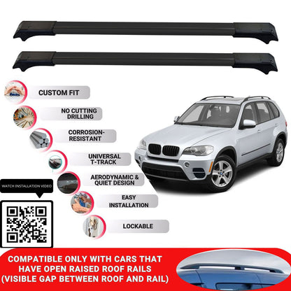 Roof Rack Cross Bars for Bmw X5 E70 2007-2013 Lockable Roof Bars 2 Pcs Black