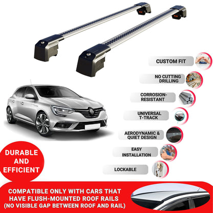 Roof Bars Rack for Renault Megane Grand T. 2016-2023 Lockable Rail Carrier 2 Pcs Grey