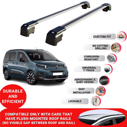 Roof Bars Rack for Citroen Berlingo 2024+ Lockable Rail Carrier 2 Pcs Grey