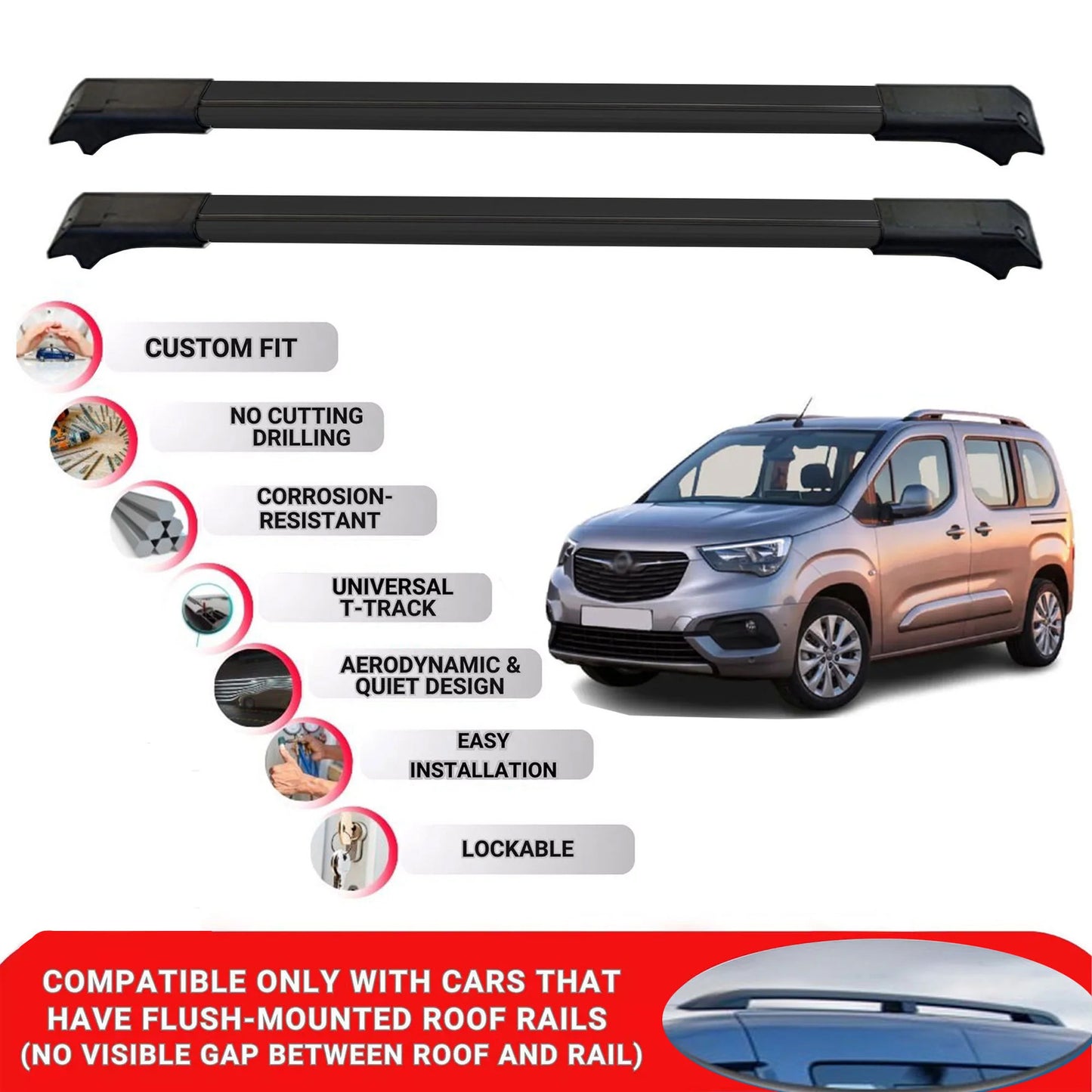 2X Car Roof Rack Cross Barfor Vauxhall Combo 2019-2022 Lockable Roof Bars Black