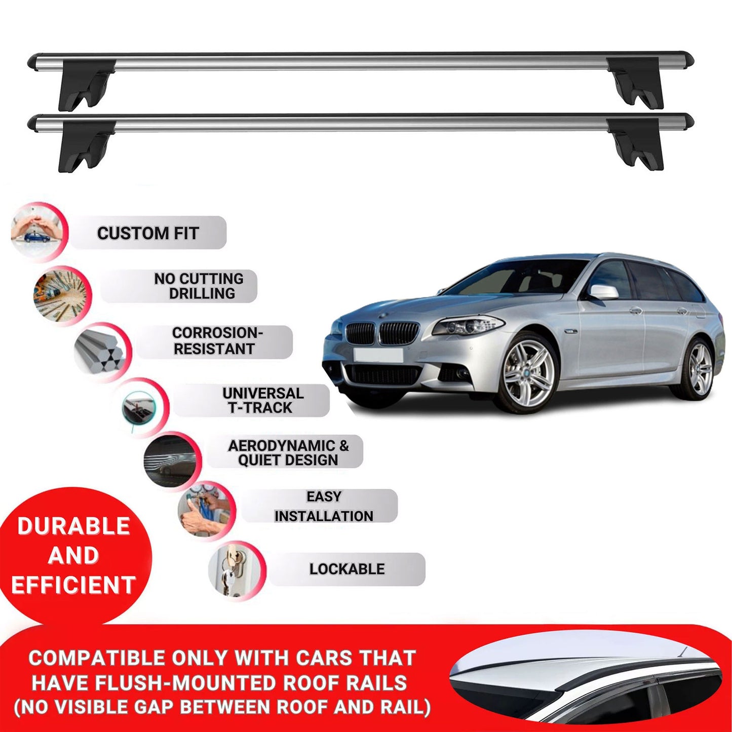 Premium Roof Bars for Bmw 5 Series F11 2010-2016 Roof Rack Cross Bars 2 Pcs Grey
