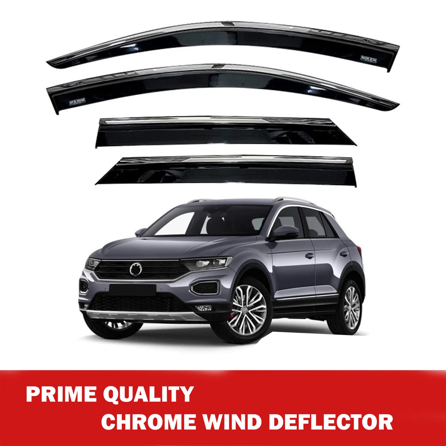 Chrome Car Wind Deflector Set for Vw T-Roc 2019 Onwards - Rain Guard 4 pcs
