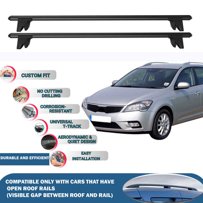 Lockable Roof Rack Cross Bars for Kia Cee'D Sporty Wagon 2007-2012 | Heavy Duty Rail Carrier 2 Pcs Black