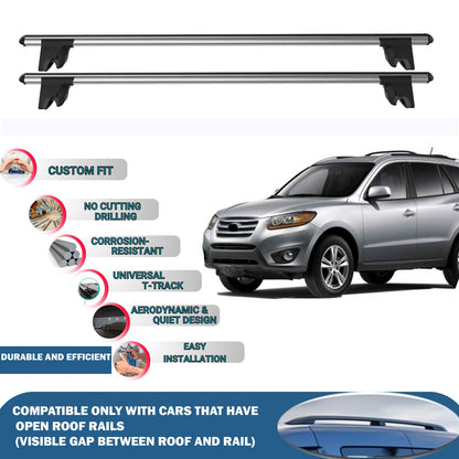 Lockable Roof Rack Cross Bars for Hyundai Santa Fe 2006-2012 | Heavy Duty Rail Carrier 2 Pcs Grey
