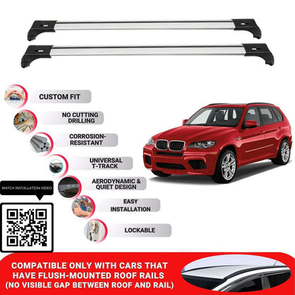 Roof Bars for Bmw X5 E70 2007-2013 Lockable Roof Rack Cross Bars 2 Pcs Grey