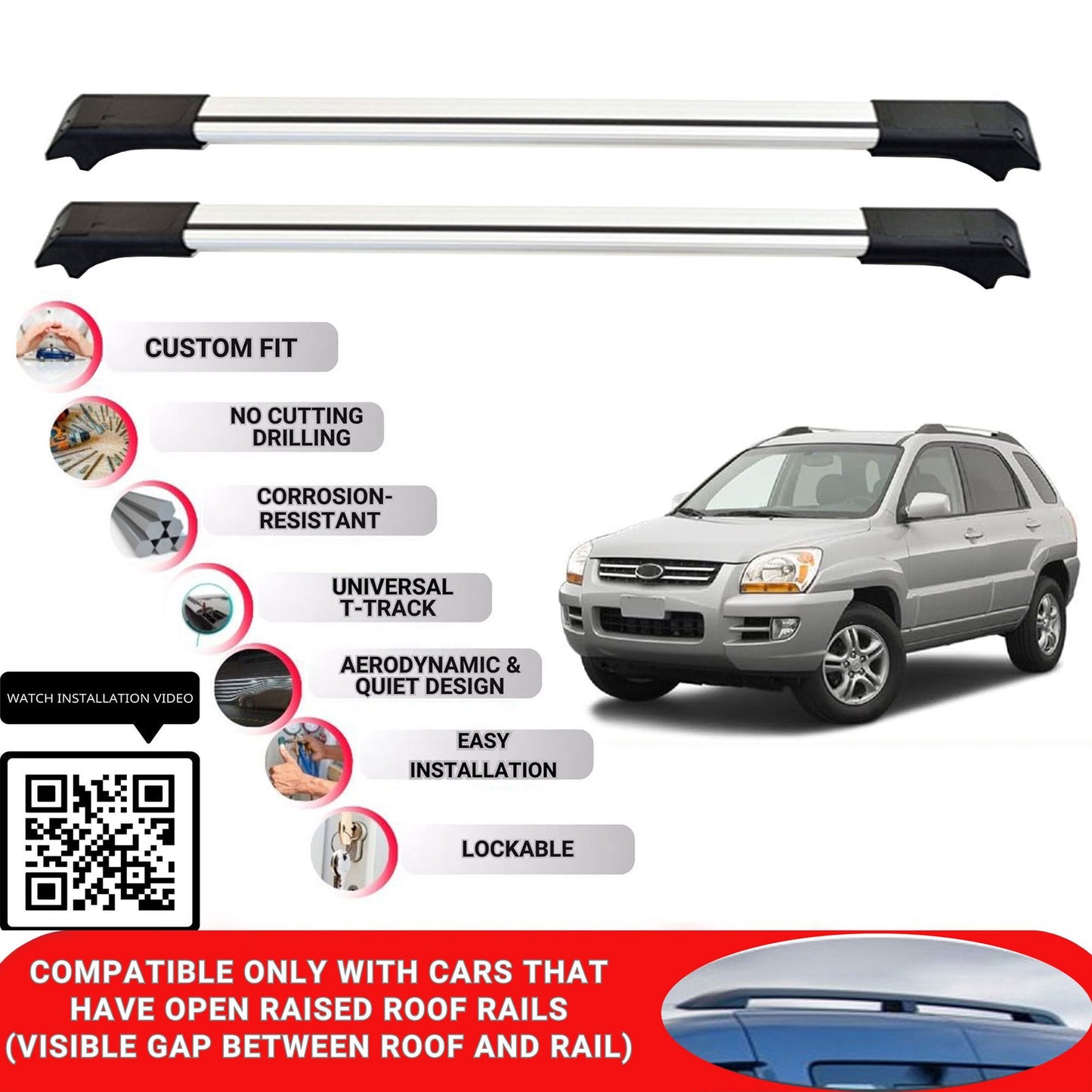 Roof Rack Cross Bars for Kia Sportage 2004-2009 Lockable Roof Bars 2 Pcs Grey