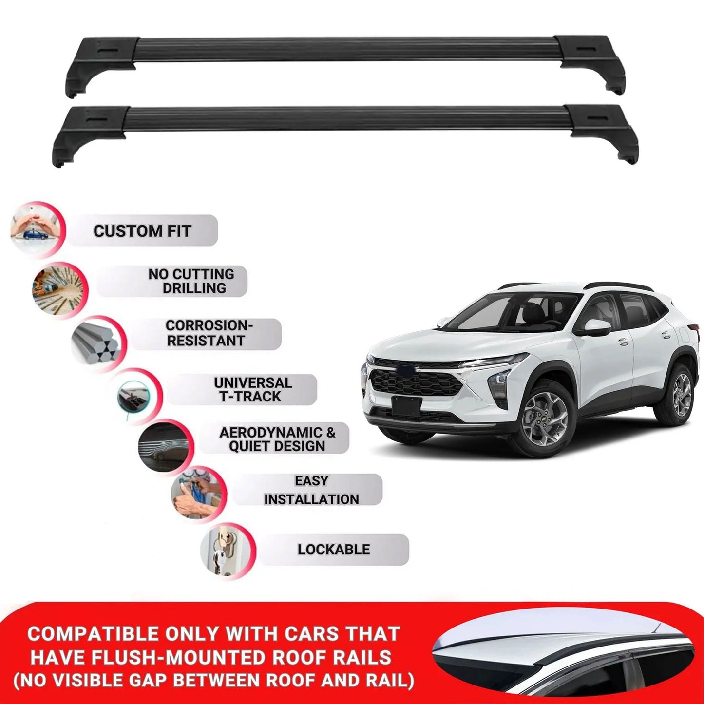 2X Car Roof Bars for Chevrolet Trax 2023+ Lockable Roof Rack Cross Bars Black