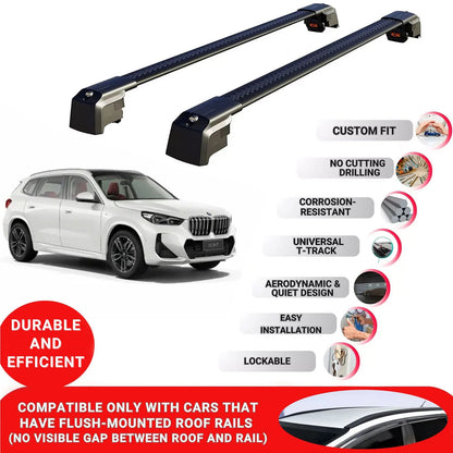 Roof Bars Rack for Bmw X1 U11/U12 2022+ Lockable Rail Carrier 2 Pcs Black