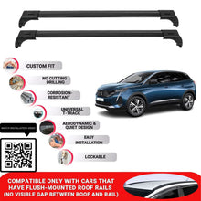 Roof Bars for Peugeot 3008 2017+ Lockable Roof Rack Cross Bars 2 Pcs Black