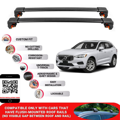 Premium Roof Bars For Volvo Xc60 Suv 2018+ Secure Roof Rack Cross Bar 2 Pcss Black