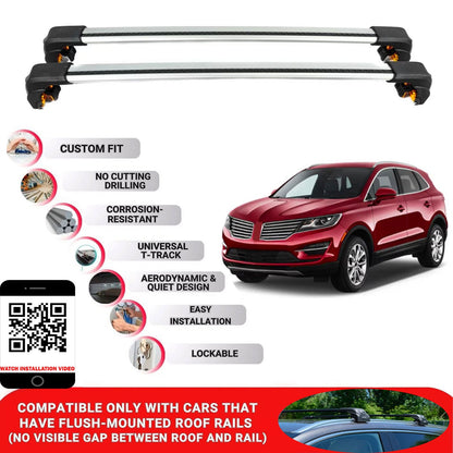 Premium Roof Bars For Lincoln Mkc Suv 2015-2019 Secure Roof Rack Cross Bar 2 Pcss Secure Grey