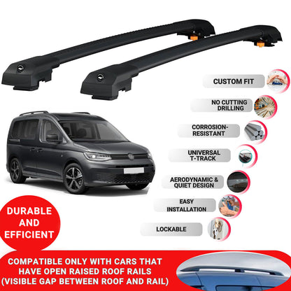 Roof Bar for Volkswagen Caddy 2020+ Lockable Roof Rack Cross Bars 2 Pcs Black