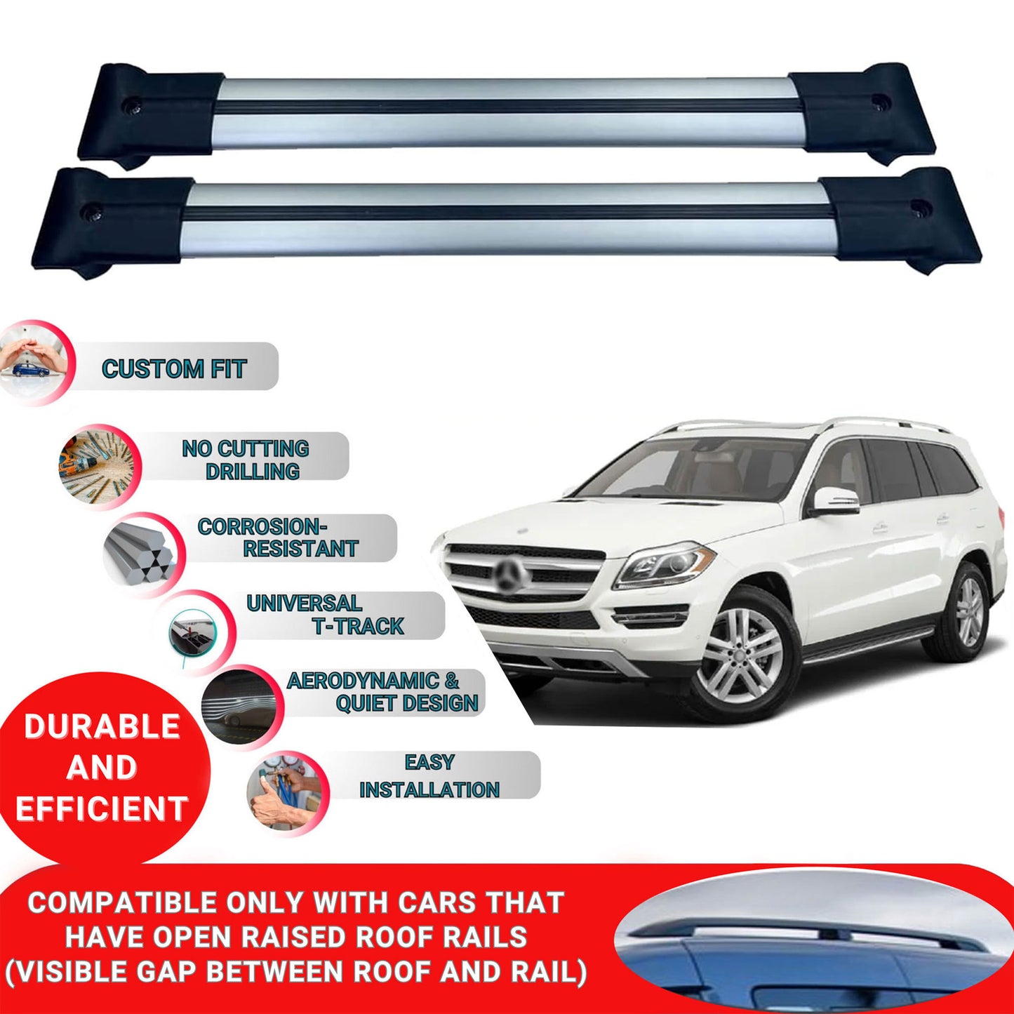 Roof Racks Cross Bars For Mercedes GL X166 2013-2016 2 Pcs Grey