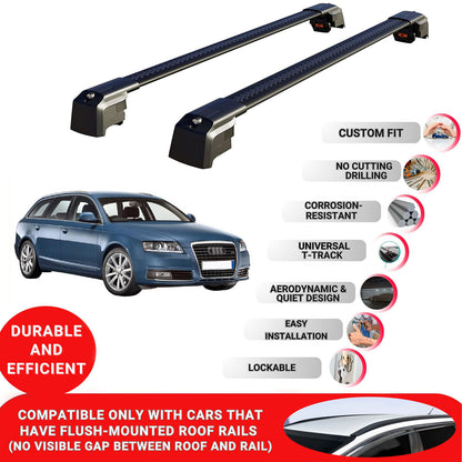 Roof Bars Rack for Audi A6 Avant (C6) 2005-2010 Lockable Rail Carrier 2 Pcs Black