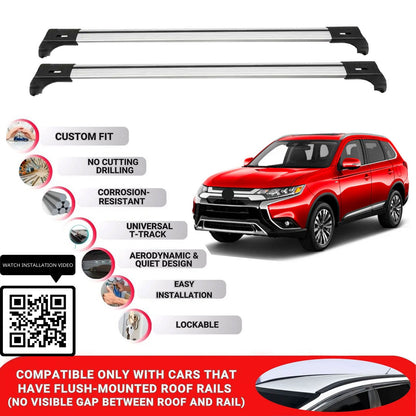 Roof Bars for Mitsubishi Outlander 2013-2021 Lockable Roof Rack Cross Bars 2 Pcs Grey