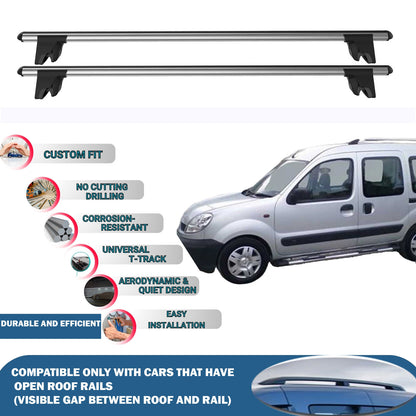 Lockable Roof Rack Cross Bars for Renault Kangoo 1997-2007 | Heavy Duty Rail Carrier 2 Pcs Grey