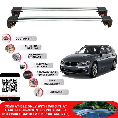 Premium Roof Bars For Bmw 3 Sr Touring F31 2012-2019 Secure Roof Rack Cross Bar 2 Pcss Grey