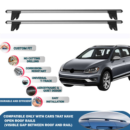 Lockable Roof Rack Cross Bars for Vw Golf Alltrack 2015-2023 | Heavy Duty Rail Carrier 2 Pcs Grey