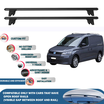 Lockable Roof Rack Cross Bars for Vw Caddy Van 2021-2023 | Heavy Duty Rail Carrier 2 Pcs Black