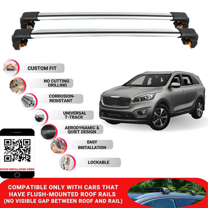 Premium Roof Bars For Kia Sorento Suv 2015-2020 Secure Roof Rack Cross Bar 2 Pcss Secure Grey