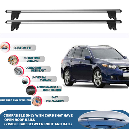 Lockable Roof Rack Cross Bars for Honda Accord Tourer Sw 2008-2015 | Heavy Duty Rail Carrier 2 Pcs Grey