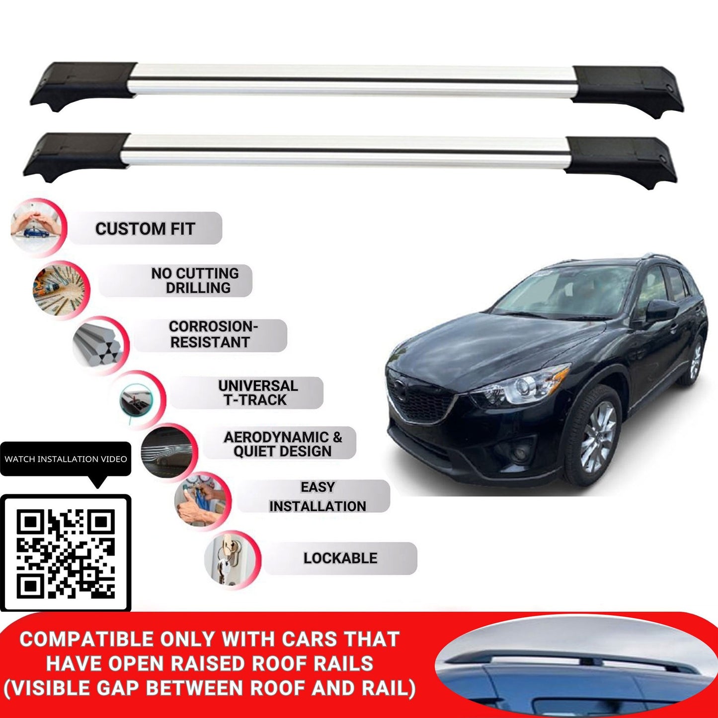 Roof Rack Cross Bars for Mazda CX-5 2012-2017 Lockable Roof Bars 2 Pcs Grey