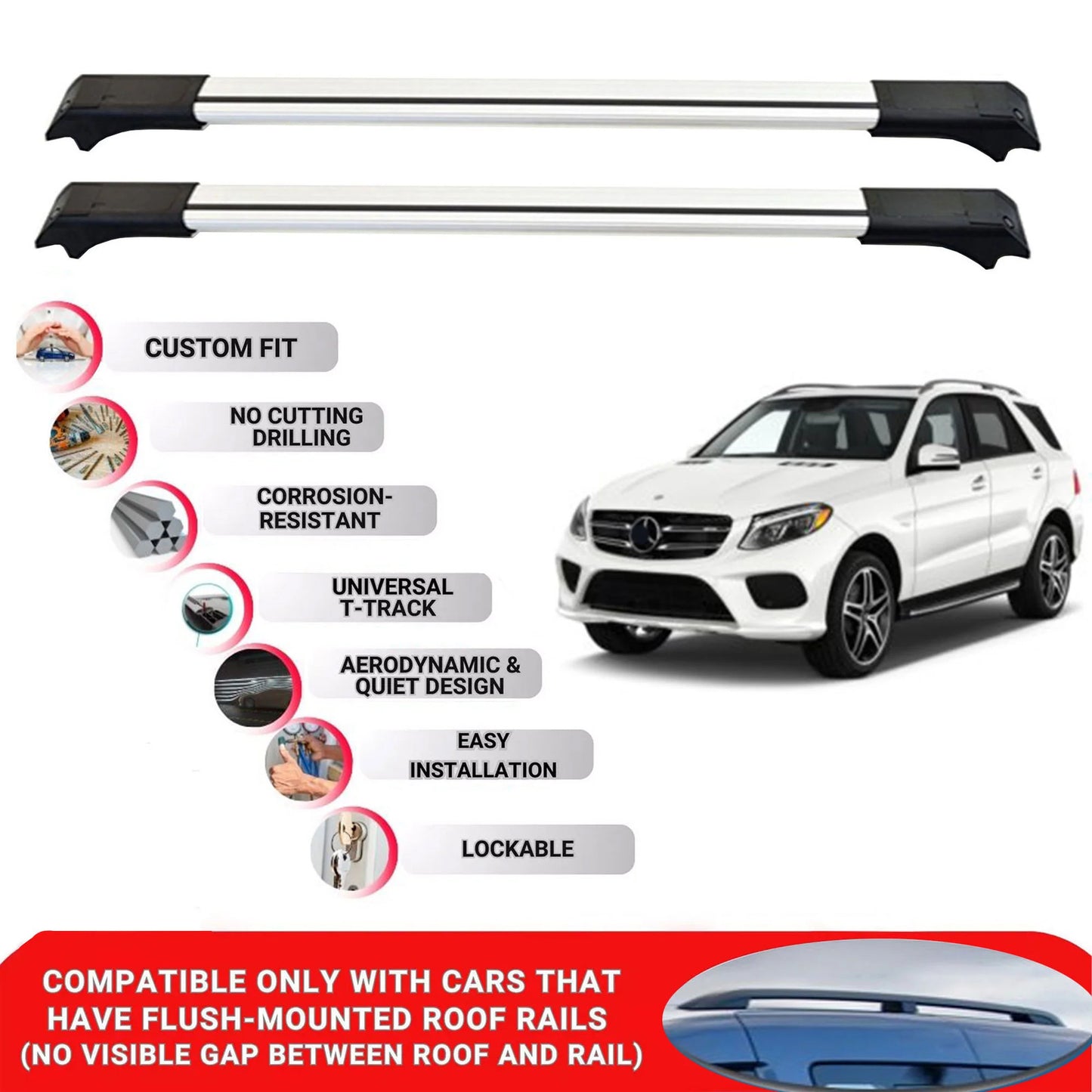 2X Car Roof Rack for Mercedes M-Class W166 2011-2019 Lockable Roof Bars Grey