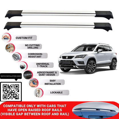 Roof Rack Cross Bars for Seat Ateca 2016-2025 Lockable Roof Bars 2 Pcs Grey