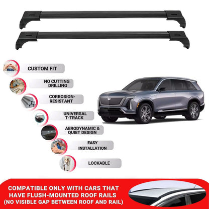 2X Car Roof Bars for Cadillac Vistiq 2025+ Lockable Roof Rack Cross Bars Black