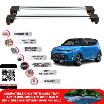 Premium Roof Bars For Kia Soul Hatchback 2019+ Secure Roof Rack Cross Bar 2 Pcss Grey
