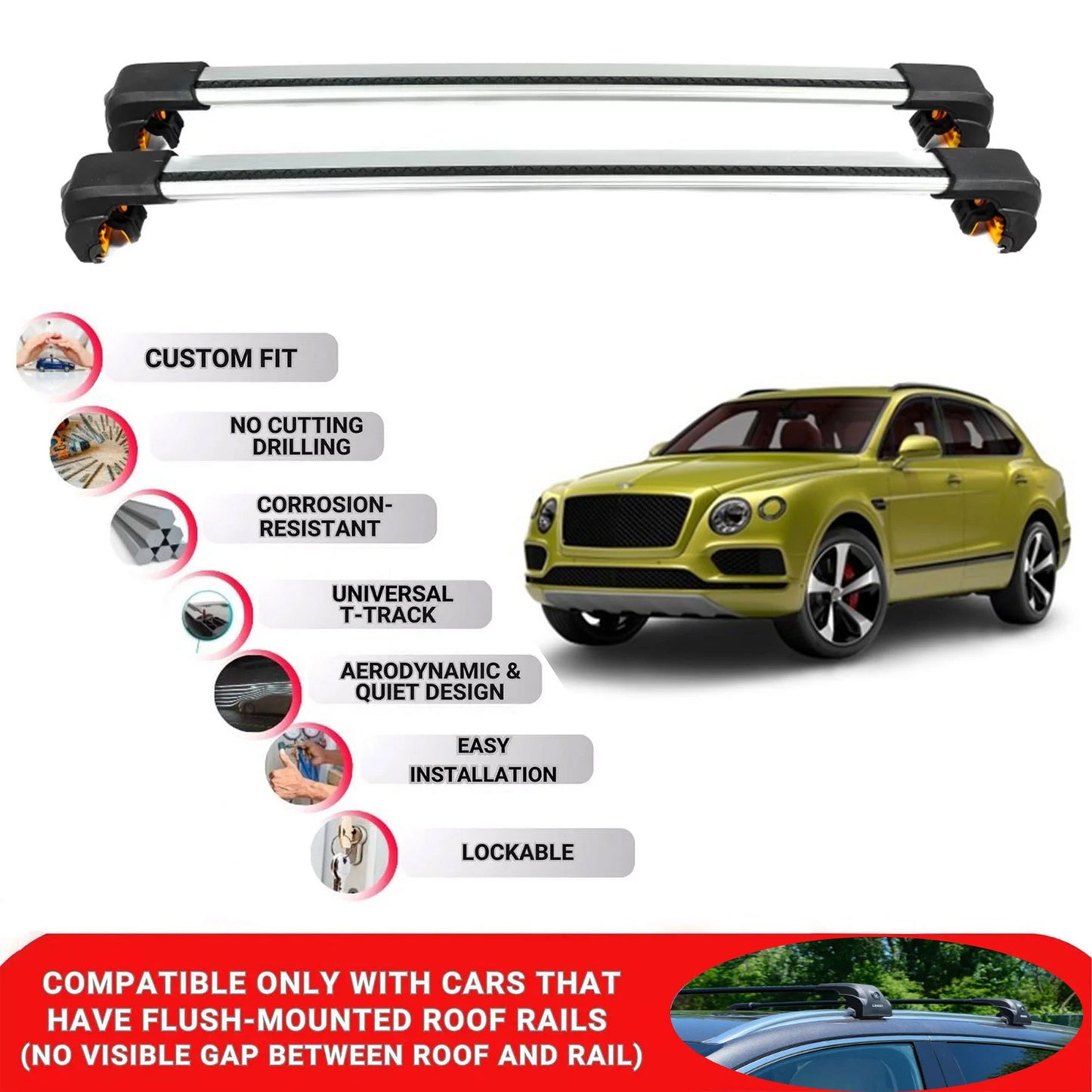 Premium Roof Bars For Bentley Bentayga 2015+ Roof Rack Cross Bars Secure Grey