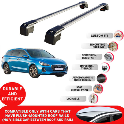 Roof Bars Rack for Hyundai I30 Tourer (PD) 2017+ Lockable Rail Carrier 2 Pcs Grey